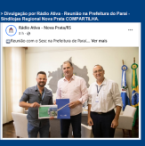 Divulgação por Rádio Ativa - Reunião na Prefeitura do Paraí - Sindilojas Regional Nova Prata COMPARTILHA.
