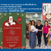 DAIANE DE LIMA - Entrega de Vale Compras R$ 200,00 - Campanha SindiLUZ 2024 - Ganhador cliente da LC Mercado e Carol Presentes de Nova Prata.