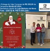 <p>ODETE M. PIETA BOLZAN - Entrega de Vale Compras R$ 200,00 - Campanha SindiLUZ 2024 - Ganhador cliente da Loja Bellomo de Nova Prata Prata.</p>
