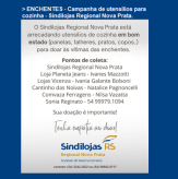 ENCHENTES - Campanha de utensílios para cozinha - Sindilojas Regional Nova Prata.